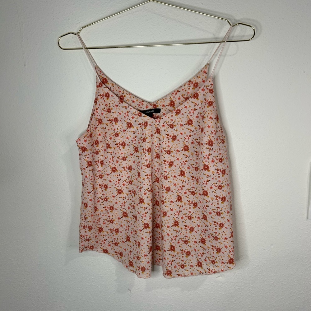 Forever 21 Floral Cami Tank Top Women's Small Pink Orange Flower Cute Print